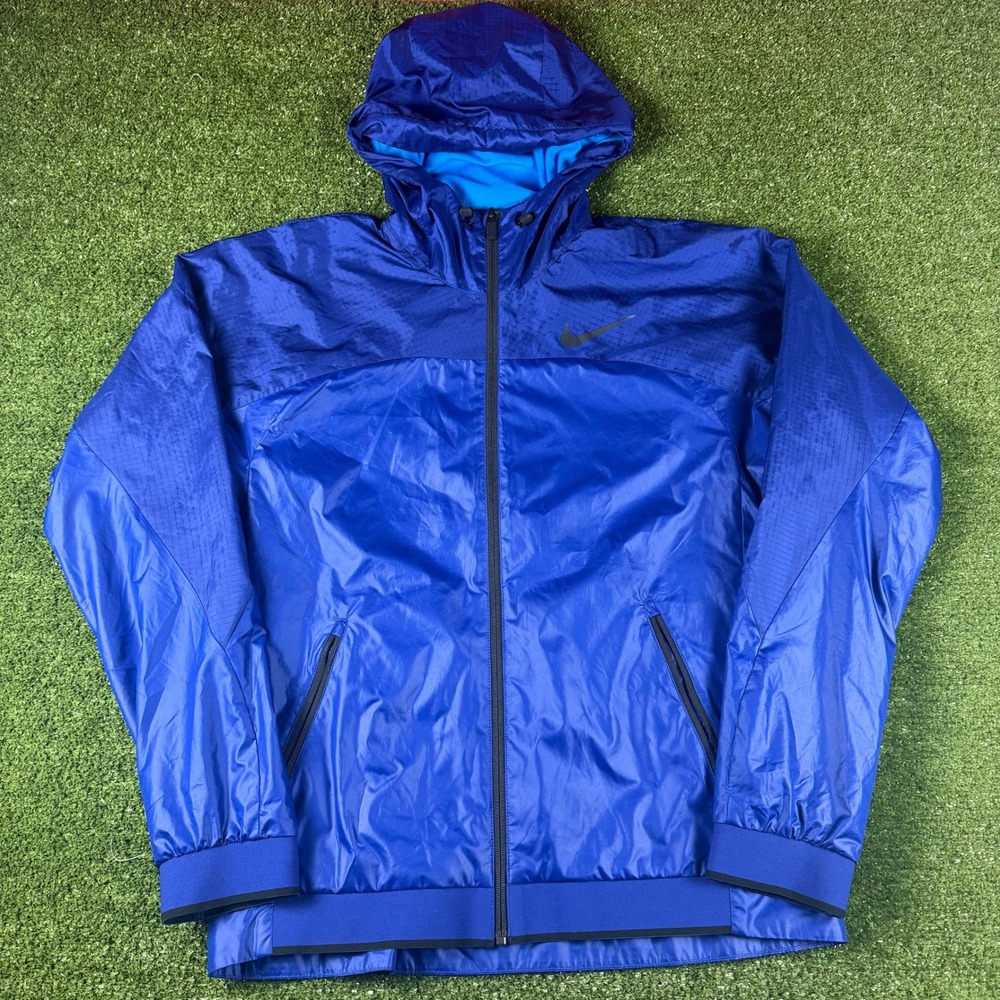 Nike Dri-FIT Mens Blue Hooded Windbreaker Full Zip Running Jacket Medium